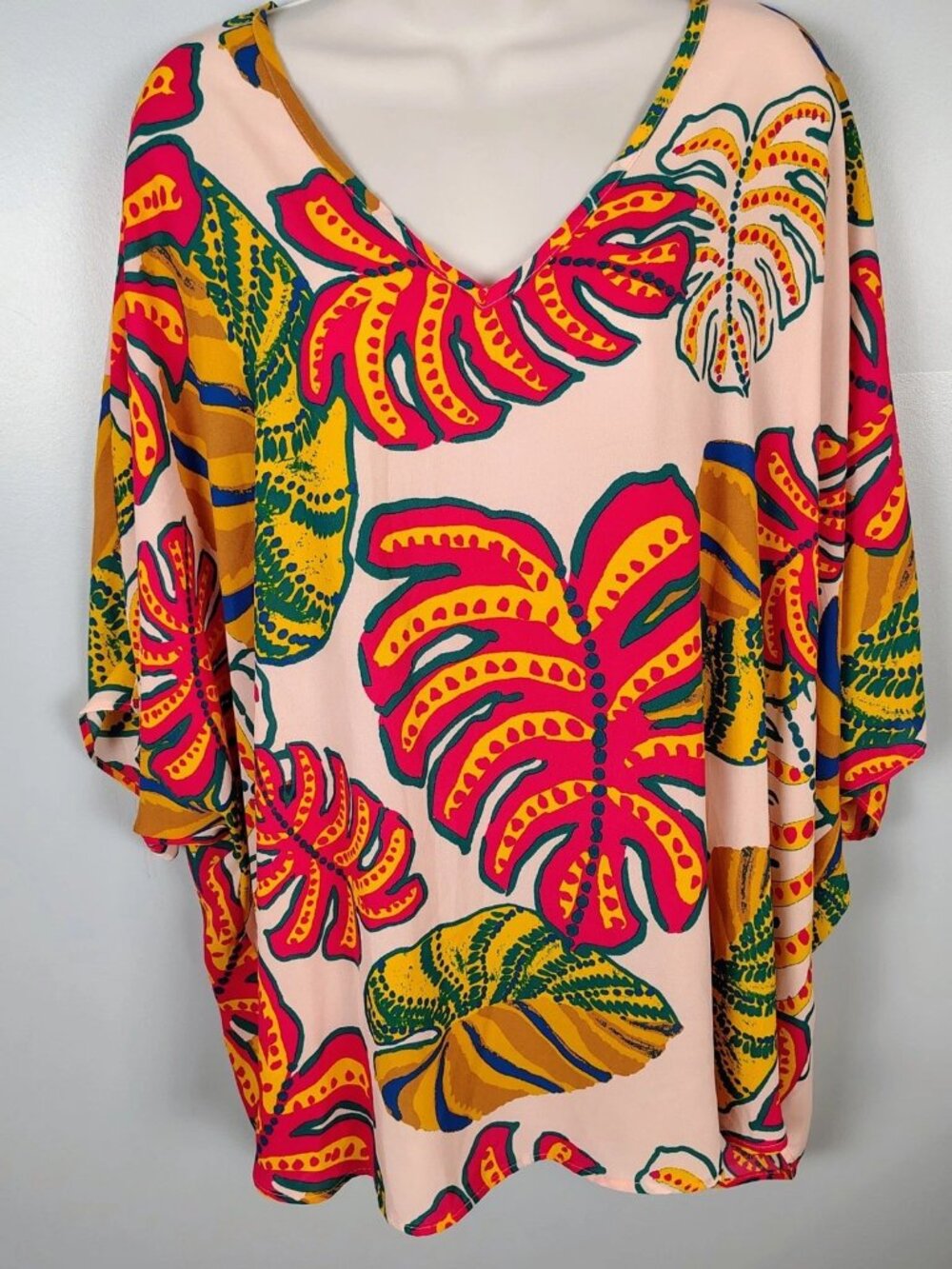 ADRIENNE Sadie Multicolor Tropical Poncho Tunic Statement Blouse Size M NWOT
